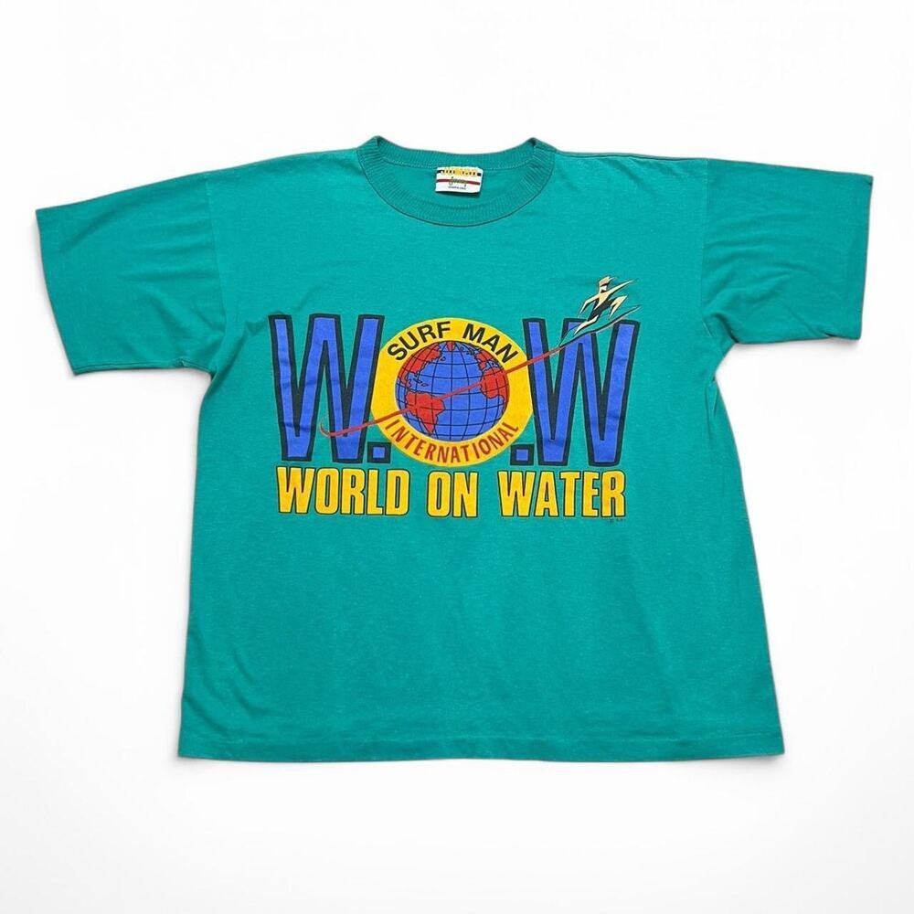 Vtg 90’s Surf Man‎ International tee, blue with multi-coloured T-shirt -Large